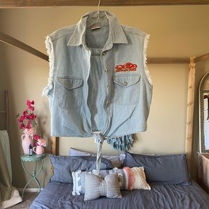 Vintage Sturgis/ Denim Button Down Tie Front Top